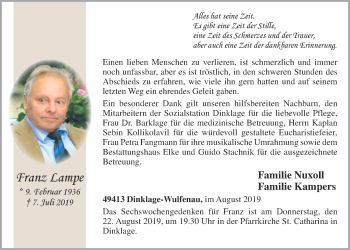Anzeige von Franz Lampe von OM-Medien