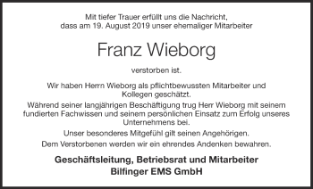 Anzeige von Franz Wieborg von OM-Medien