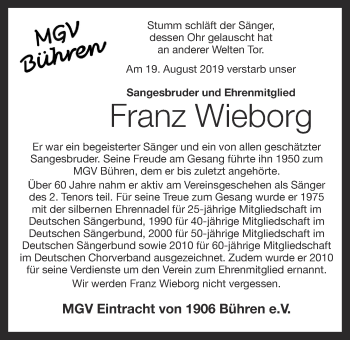 Anzeige von Franz Wieborg von OM-Medien