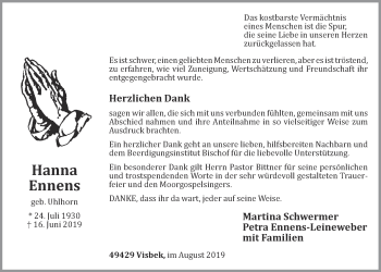 Anzeige von Hanna Ennens von OM-Medien