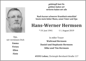 Anzeige von Hans-Werner Hermsen von OM-Medien