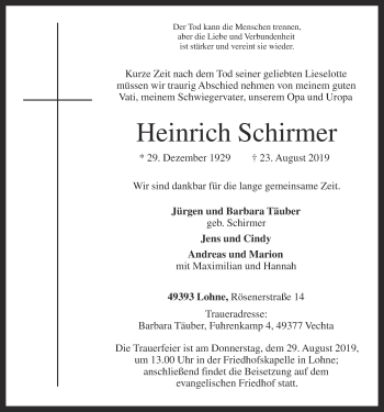 Anzeige von Heinrich Schirmer von OM-Medien