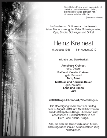 Anzeige von Heinz Kreinest von OM-Medien