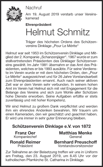 Anzeige von Helmut Schmitz von OM-Medien