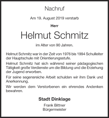 Anzeige von Helmut Schmitz von OM-Medien