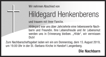 Anzeige von Hildegard Henkenberens von OM-Medien
