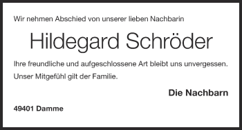 Anzeige von Hildegard Schröder von OM-Medien