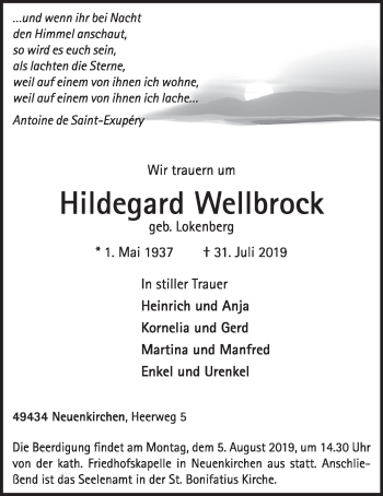 Anzeige von Hildegard Wellbrock von OM-Medien