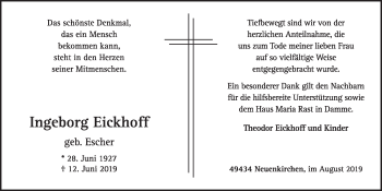 Anzeige von Ingeborg Eickhoff von OM-Medien