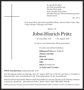 Anzeige von Jobst-Hinrich Prütz von OM-Medien