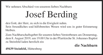 Anzeige von Josef Berding von OM-Medien