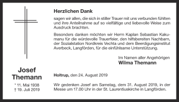 Anzeige von Josef Themann von OM-Medien