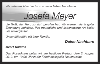 Anzeige von Josefa Meyer von OM-Medien