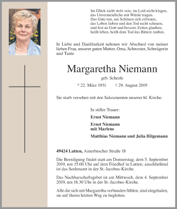 Anzeige von Margaretha Niemann von OM-Medien
