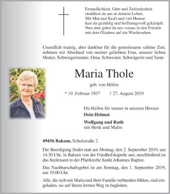 Anzeige von Maria Thole von OM-Medien