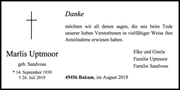 Anzeige von Marlis Uptmoor von OM-Medien