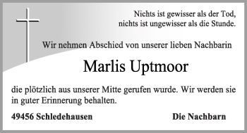 Anzeige von Marlis Uptmoor von OM-Medien