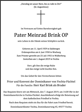 Anzeige von Meinrad Brink von OM-Medien