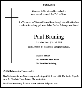 Anzeige von Paul Brüning von OM-Medien