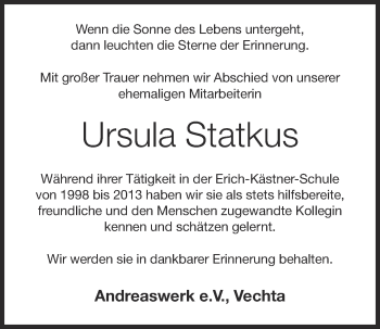 Anzeige von Ursula Statkus von OM-Medien
