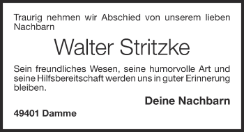 Anzeige von Walter Stritzke von OM-Medien
