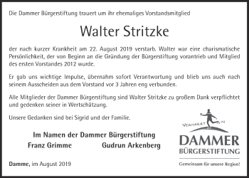 Anzeige von Walter Stritzke von OM-Medien
