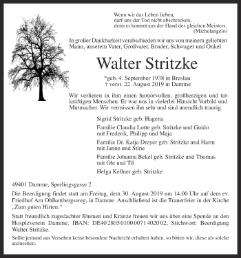 Anzeige von Walter Stritzke von OM-Medien