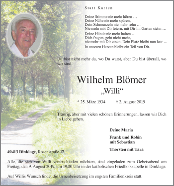 Anzeige von Wilhelm Blömer von OM-Medien