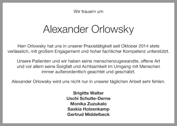 Anzeige von Alexander Orlowsky von OM-Medien