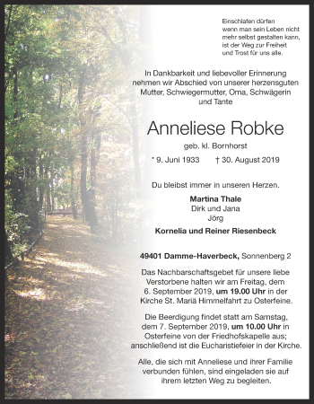 Anzeige von Anneliese Robke von OM-Medien