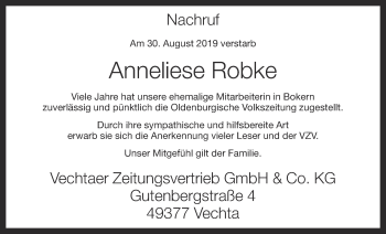 Anzeige von Anneliese Robke von OM-Medien