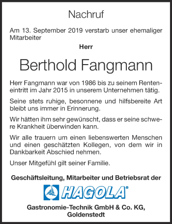 Anzeige von Berthold Fangmann von OM-Medien