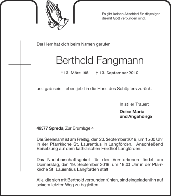 Anzeige von Berthold Fangmann von OM-Medien