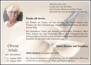 Anzeige von Christa Schulz von OM-Medien