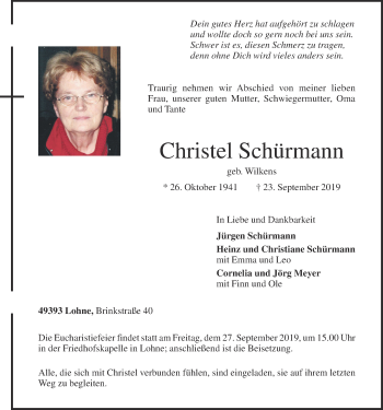 Anzeige von Christel Schürmann von OM-Medien