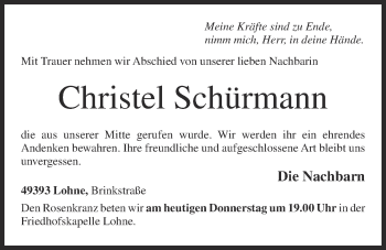 Anzeige von Christel Schürmann von OM-Medien