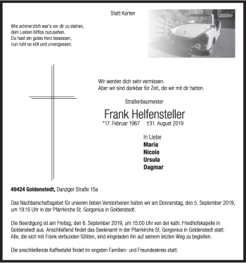 Anzeige von Frank Helfensteller von OM-Medien