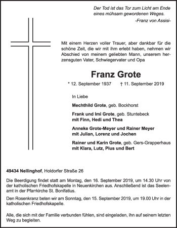 Anzeige von Franz Grote von OM-Medien