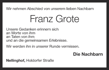 Anzeige von Franz Grote von OM-Medien