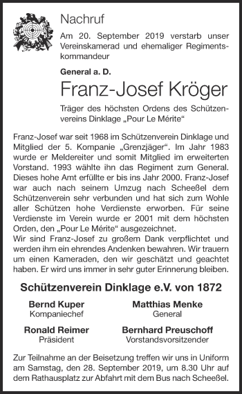 Anzeige von Franz-Josef Kröger von OM-Medien