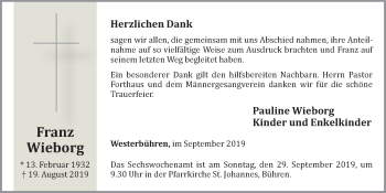 Anzeige von Franz Wieborg von OM-Medien