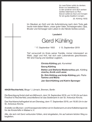 Anzeige von Gerd Kühling von OM-Medien