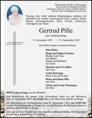 Anzeige von Gertrud Pille von OM-Medien