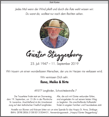 Anzeige von Günter Staggenbong von OM-Medien