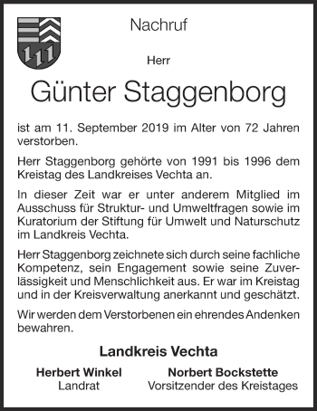 Anzeige von Günter Staggenborg von OM-Medien