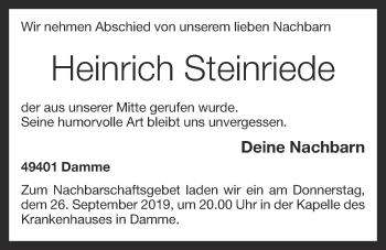 Anzeige von Heinrich Steinriede von OM-Medien