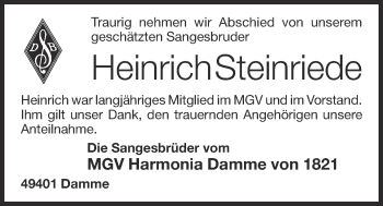 Anzeige von Heinrich Steinriede von OM-Medien