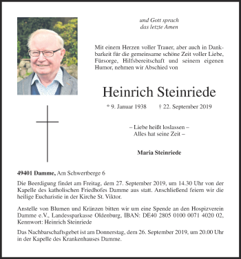 Anzeige von Heinrich Steinriede von OM-Medien