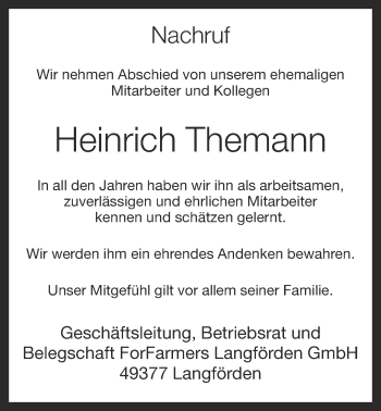 Anzeige von Heinrich Themann von OM-Medien