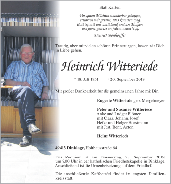 Anzeige von Heinrich Witteriede von OM-Medien